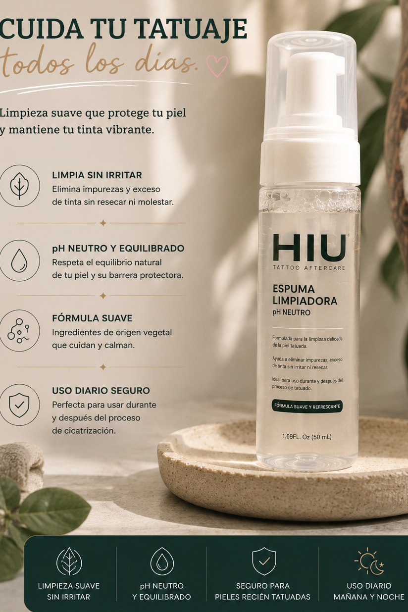 Espuma Limpiadora para Tatuajes pH Neutro — Limpieza Diaria sin Irritación | Dermatinta