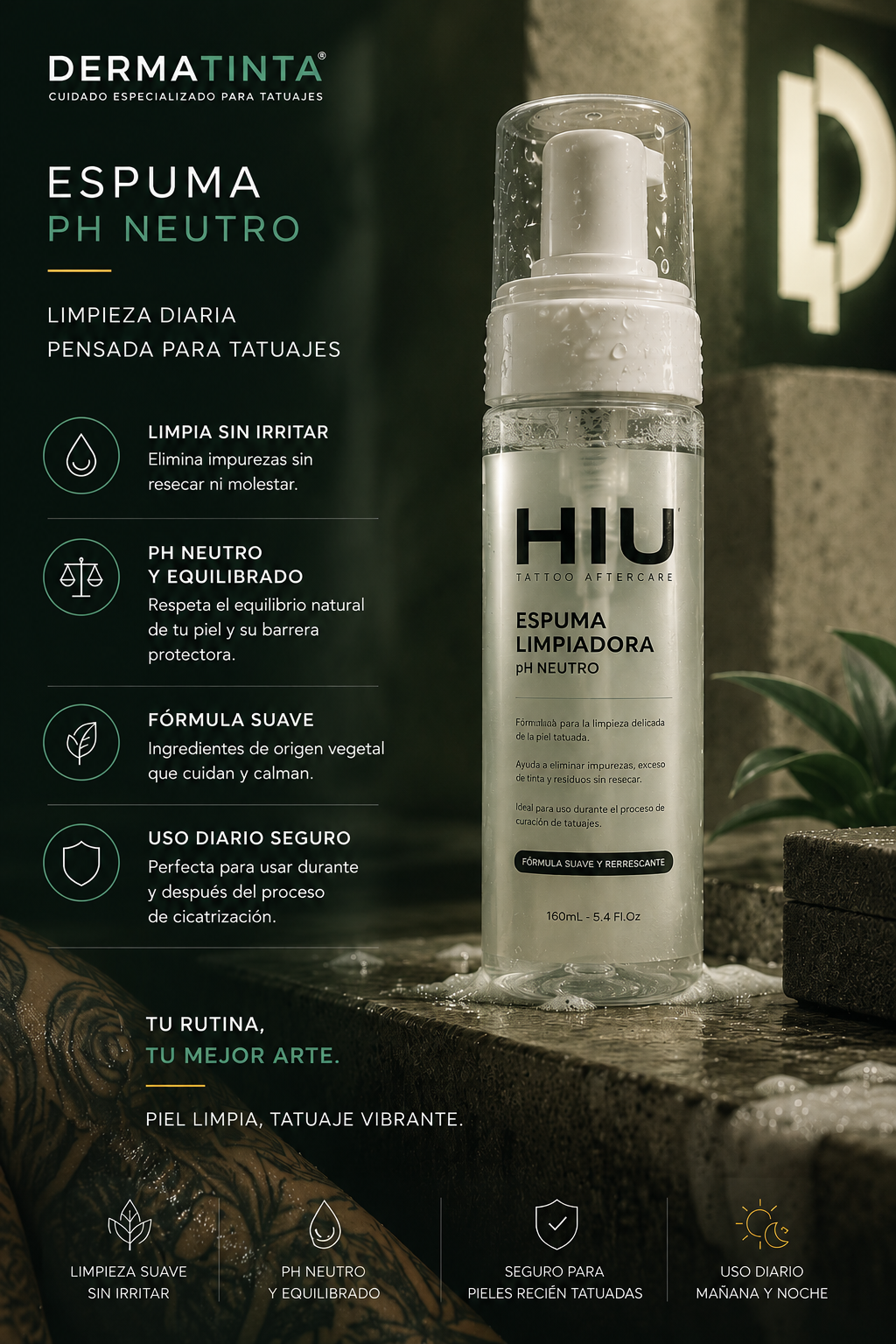 Espuma Limpiadora pH Neutro Para Piel Tatuada | HIU Recomienda Dermatinta