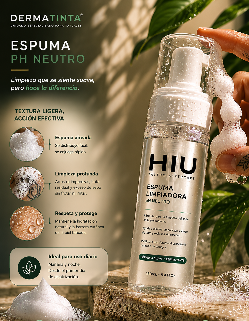 Espuma Limpiadora pH Neutro Para Piel Tatuada | HIU Recomienda Dermatinta