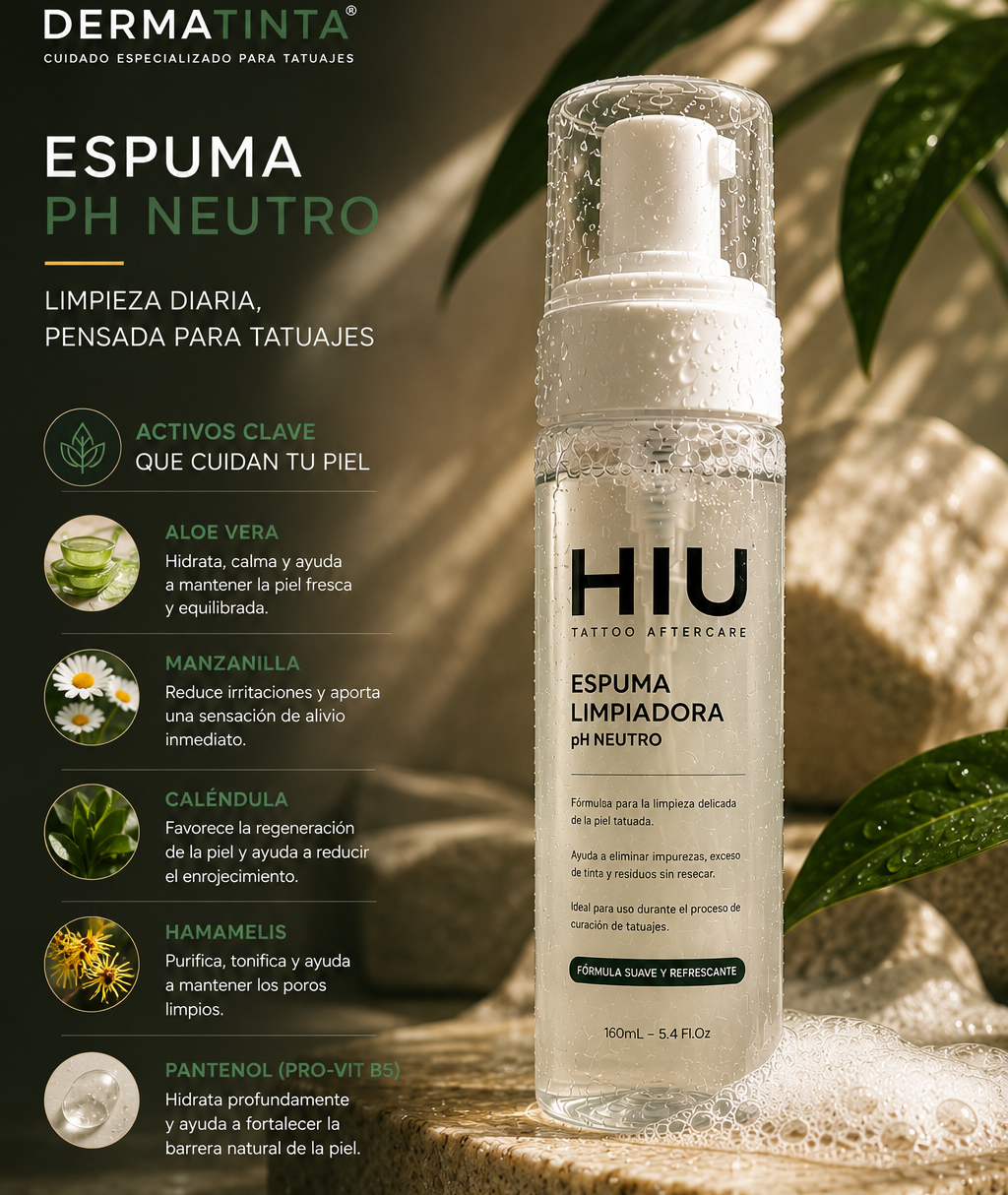 Espuma Limpiadora pH Neutro Para Piel Tatuada | HIU Recomienda Dermatinta